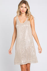 Beige Sequin Sleeveless Dress