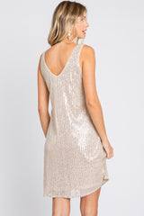 Beige Sequin Sleeveless Dress