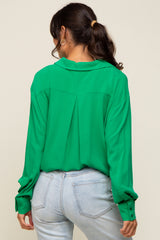 Green Collared Button Down Knotted Shirt