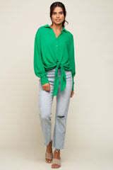 Green Collared Button Down Knotted Shirt