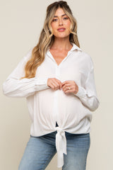 White Collared Button Down Knotted Maternity Shirt