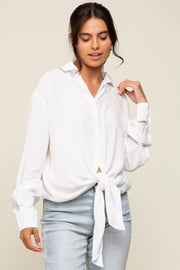 White Collared Button Down Knotted Shirt