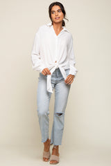 White Collared Button Down Knotted Shirt