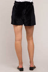 Black Velvet Sash Tie Maternity Shorts