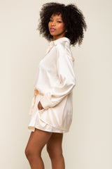 Cream Satin Button Down Short Sleep Set