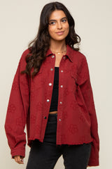 Rust Floral Embroidered Maternity Shirt Jacket