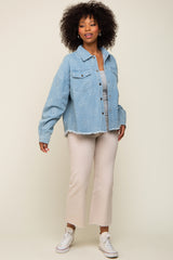 Light Blue Floral Embroidered Shirt Jacket