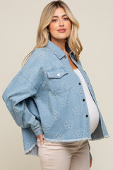 Light Blue Floral Embroidered Maternity Shirt Jacket