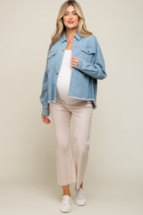 Light Blue Floral Embroidered Maternity Shirt Jacket