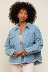 Light Blue Floral Embroidered Shirt Jacket