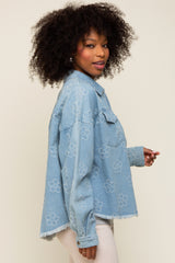 Light Blue Floral Embroidered Shirt Jacket