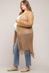 Gold Crochet Fringe Hem Maternity Plus Cardigan