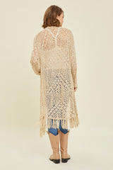 Beige Crochet Fringe Hem Cardigan