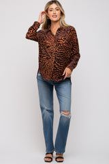 Camel Animal Burnout Maternity Button Up Top