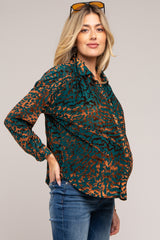 Forest Green Animal Burnout Maternity Button Up Top