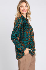 Forest Green Animal Burnout Button Up Top