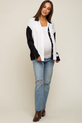 White Colorblock Oversized Maternity Blouse