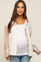 Cream Colorblock Oversized Maternity Blouse