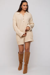 Beige Button Up Sweater Romper