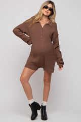 Mocha Button Up Maternity Sweater Romper