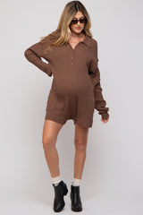 Mocha Button Up Maternity Sweater Romper