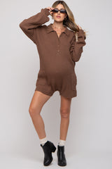 Mocha Button Up Maternity Sweater Romper