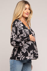 Black Floral V-Neck Long Sleeve Maternity Blouse