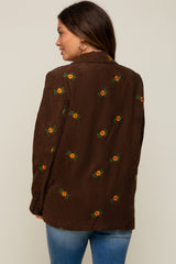 Brown Corduroy Floral Embroidered Maternity Blazer