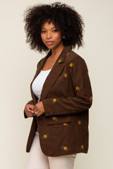 Brown Corduroy Floral Embroidered Blazer