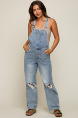 Light Wash Distressed Maternity Overalls