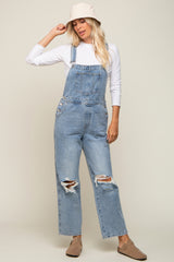 Light Wash Distressed Maternity Overalls