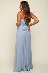 Light Blue Sweetheart Convertible Chiffon Maternity Gown