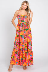 Orange Floral Back Tie Maxi Dress