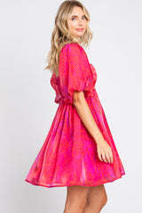 Magenta Leopard Print Puff Sleeve Dress