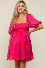 Magenta Leopard Print Puff Sleeve Maternity Dress