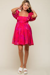 Magenta Leopard Print Puff Sleeve Maternity Dress