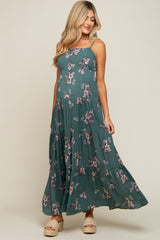 Teal Ditsy Floral Tiered Maternity Maxi Dress