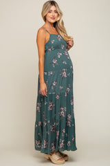 Teal Ditsy Floral Tiered Maternity Maxi Dress