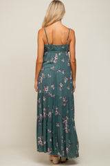 Teal Ditsy Floral Tiered Maternity Maxi Dress