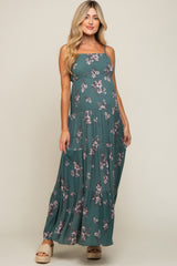 Teal Ditsy Floral Tiered Maternity Maxi Dress