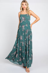 Teal Ditsy Floral Tiered Maternity Maxi Dress