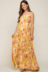 Yellow Floral Sleeveless Tiered Maternity Maxi Dress