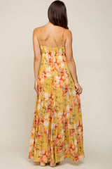 Yellow Floral Sleeveless Tiered Maternity Maxi Dress