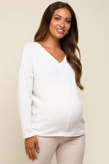 Ivory Ribbed V-Neck Long Sleeve Maternity Top