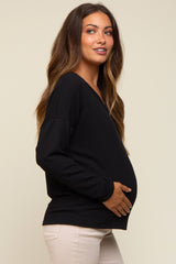 Black Ribbed V-Neck Long Sleeve Maternity Top