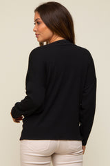 Black Ribbed V-Neck Long Sleeve Maternity Top