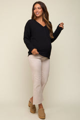 Black Ribbed V-Neck Long Sleeve Maternity Top