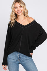 Black Ribbed V-Neck Long Sleeve Maternity Top