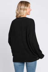 Black Ribbed V-Neck Long Sleeve Top