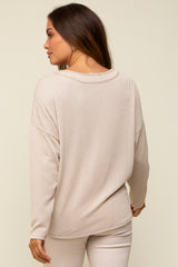 Taupe Ribbed V-Neck Long Sleeve Maternity Top